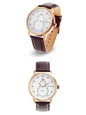 NWT Bolvaint Mallory Blanc in Rose Gold Men's Dress Watch with Brown Strap